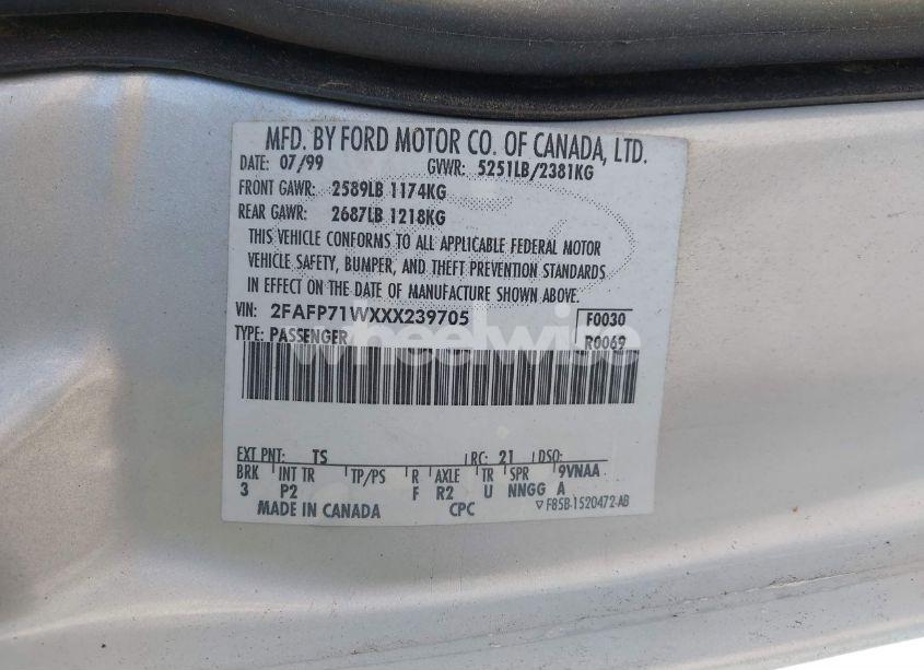 Photo 9 of 1999 Ford Crown VICTORIA POLICE INTERCEPTOR (VIN 2FAFP71WXXX239705)