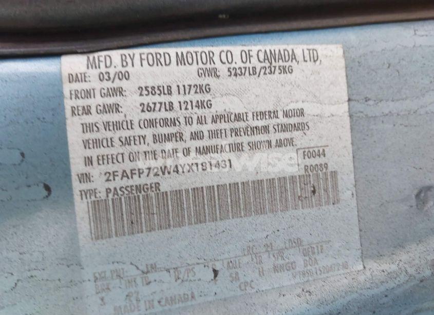 Photo 9 of 2000 Ford Crown VICTORIA COMMERCIAL APPLICATIONS (VIN 2FAFP72W4YX181431)