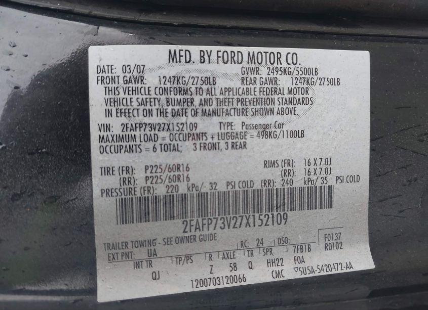 Photo 9 of 2007 Ford Crown VICTORIA STANDARD (VIN 2FAFP73V27X152109)