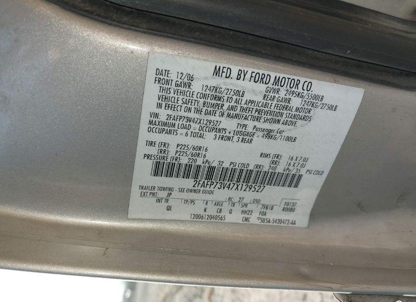 Photo 9 of 2007 Ford Crown VICTORIA STANDARD (VIN 2FAFP73V47X129527)