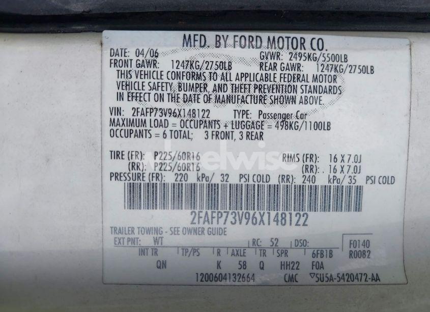 Photo 9 of 2006 Ford Crown VICTORIA STANDARD (VIN 2FAFP73V96X148122)