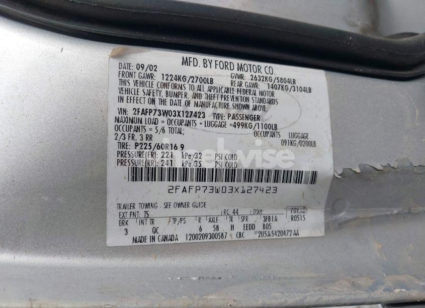 Photo 9 of 2003 Ford Crown VICTORIA STANDARD (VIN 2FAFP73W03X127423)