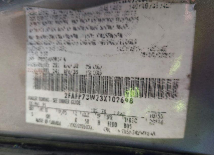 Photo 9 of 2003 Ford Crown VICTORIA STANDARD (VIN 2FAFP73W23X102698)