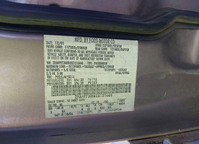 Photo 9 of 2002 Ford Crown VICTORIA STANDARD (VIN 2FAFP73W82X121660)