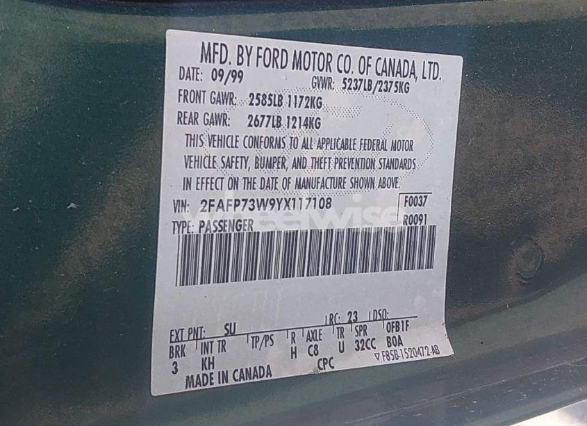 Photo 9 of 2000 Ford Crown VICTORIA (VIN 2FAFP73W9YX117108)