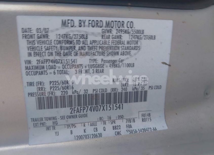 Photo 9 of 2007 Ford Crown VICTORIA LX (VIN 2FAFP74V07X151541)