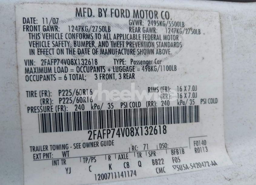 Photo 9 of 2008 Ford Crown VICTORIA LX (VIN 2FAFP74V08X132618)