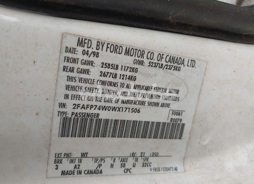 Photo 9 of 1998 Ford Crown VICTORIA LX (VIN 2FAFP74W0WX171506)