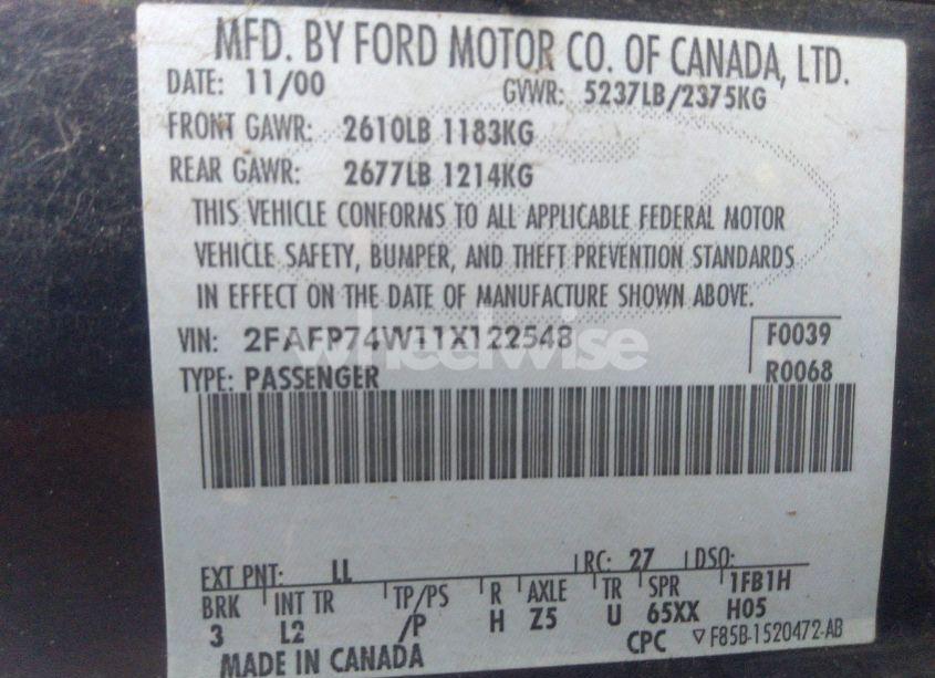 Photo 9 of 2001 Ford Crown VICTORIA LX (VIN 2FAFP74W11X122548)