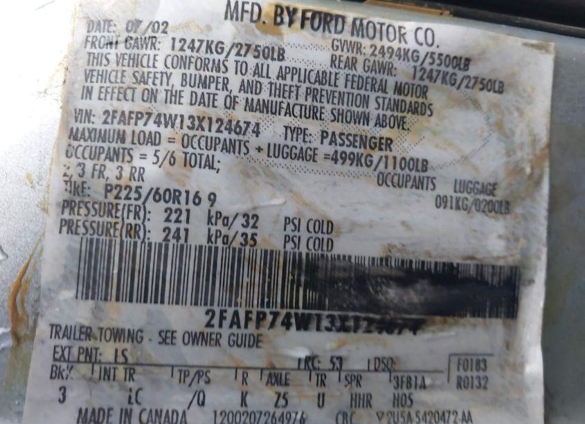 Photo 9 of 2003 Ford Crown VICTORIA LX (VIN 2FAFP74W13X124674)