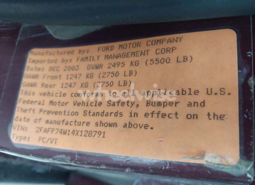 Photo 9 of 2004 Ford Crown VICTORIA LX (VIN 2FAFP74W14X128791)