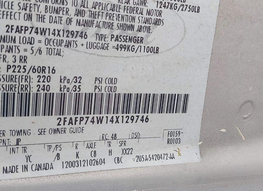 Photo 9 of 2004 Ford Crown VICTORIA LX (VIN 2FAFP74W14X129746)