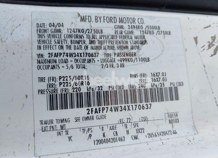 Photo 9 of 2004 Ford Crown VICTORIA LX (VIN 2FAFP74W34X170637)