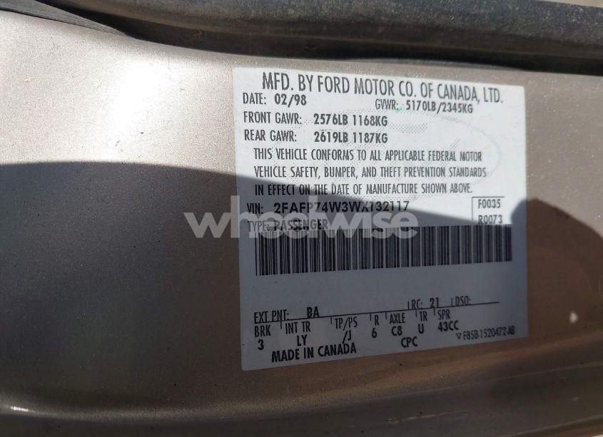 Photo 9 of 1998 Ford Crown VICTORIA LX (VIN 2FAFP74W3WX132117)