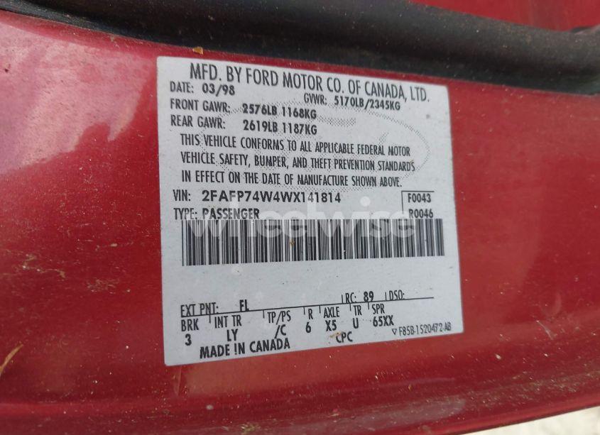 Photo 9 of 1998 Ford Crown VICTORIA LX (VIN 2FAFP74W4WX141814)