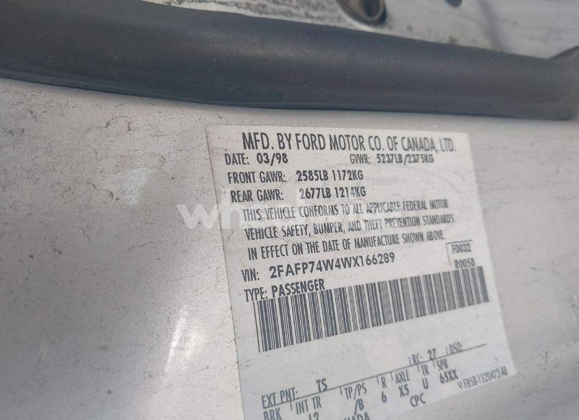 Photo 9 of 1998 Ford Crown VICTORIA LX (VIN 2FAFP74W4WX166289)