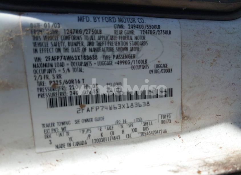 Photo 9 of 2003 Ford Crown VICTORIA LX (VIN 2FAFP74W63X183638)