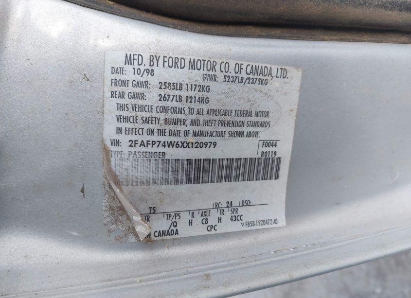 Photo 9 of 1999 Ford Crown VICTORIA LX (VIN 2FAFP74W6XX120979)