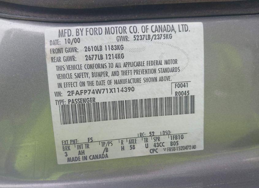 Photo 9 of 2001 Ford Crown VICTORIA LX (VIN 2FAFP74W71X114390)