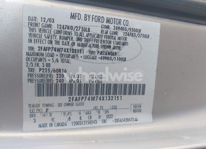 Photo 9 of 2004 Ford Crown VICTORIA LX (VIN 2FAFP74W74X132151)