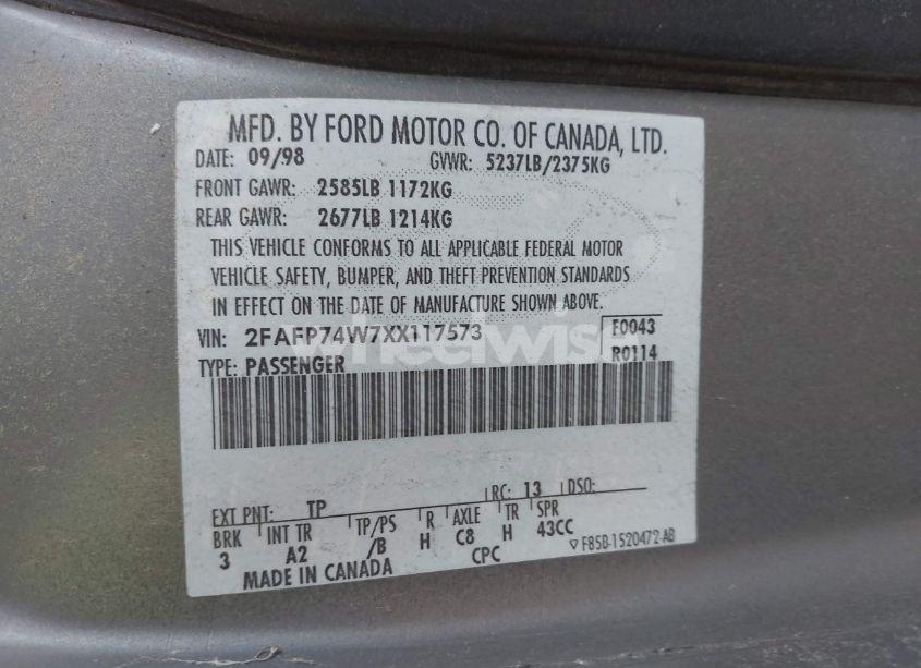 Photo 9 of 1999 Ford Crown VICTORIA LX (VIN 2FAFP74W7XX117573)