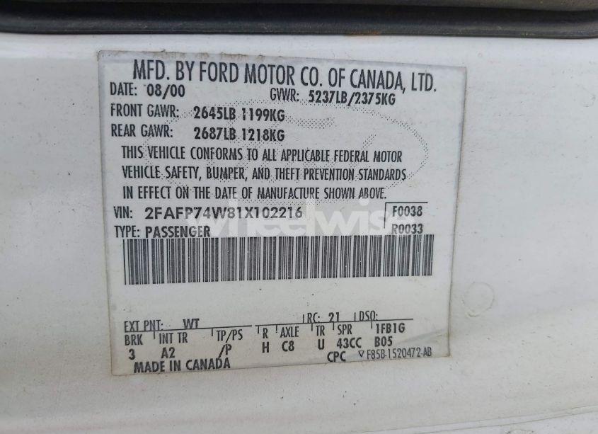 Photo 9 of 2001 Ford Crown VICTORIA LX (VIN 2FAFP74W81X102216)