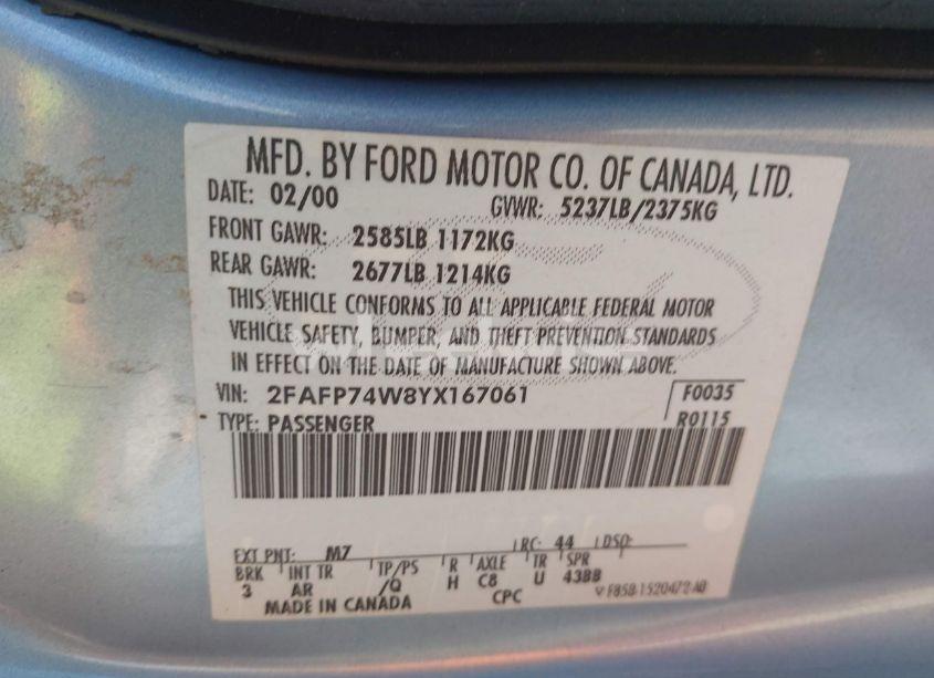 Photo 9 of 2000 Ford Crown VICTORIA LX (VIN 2FAFP74W8YX167061)