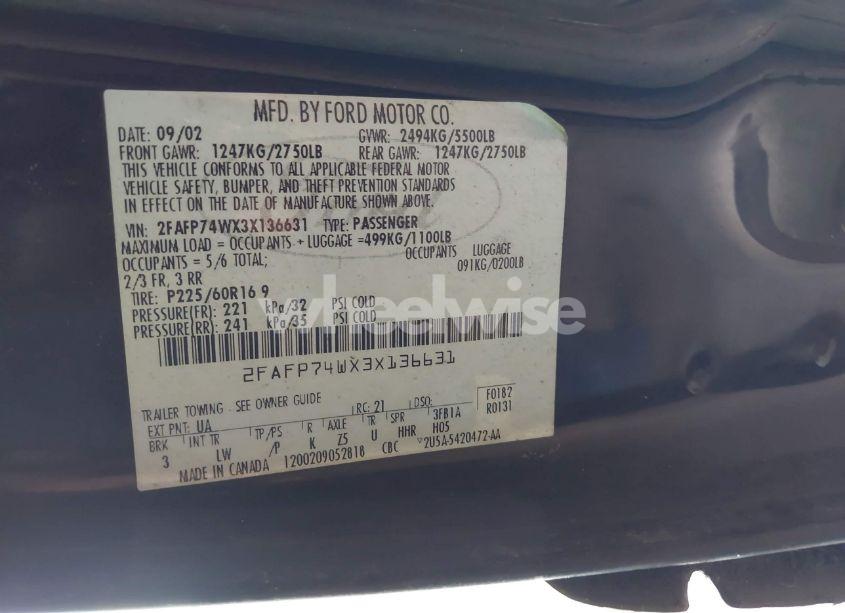 Photo 9 of 2003 Ford Crown VICTORIA LX (VIN 2FAFP74WX3X136631)