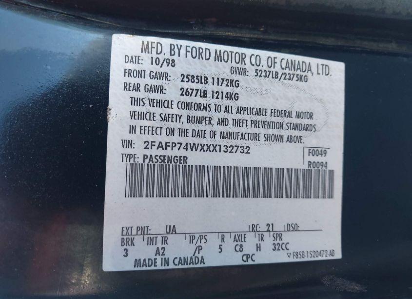 Photo 9 of 1999 Ford Crown VICTORIA LX (VIN 2FAFP74WXXX132732)