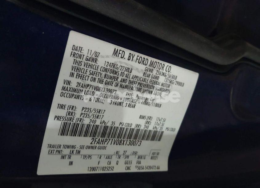 Photo 9 of 2008 Ford Crown VICTORIA POLICE/POLICE INTERCEPTOR (VIN 2FAHP71V08X130073)