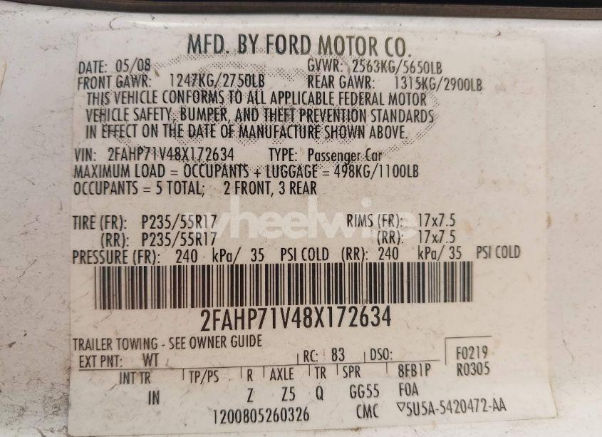 Photo 9 of 2008 Ford Crown VICTORIA POLICE/POLICE INTERCEPTOR (VIN 2FAHP71V48X172634)