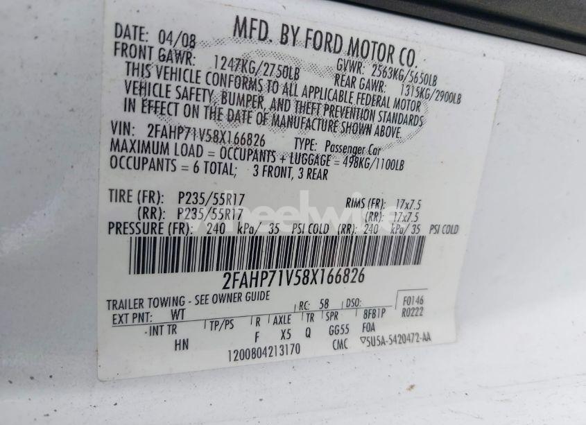 Photo 9 of 2008 Ford Crown VICTORIA POLICE/POLICE INTERCEPTOR (VIN 2FAHP71V58X166826)