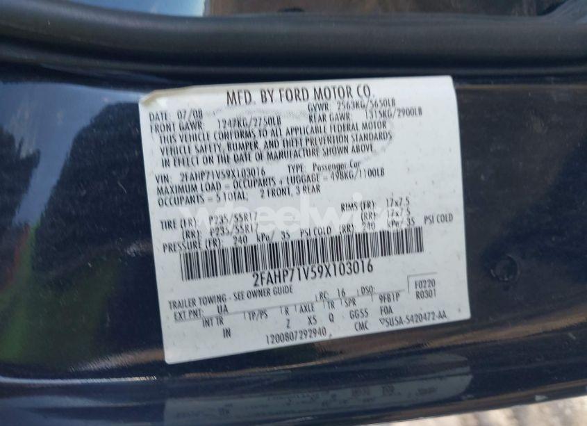 Photo 9 of 2009 Ford Crown VICTORIA POLICE/POLICE INTERCEPTOR (VIN 2FAHP71V59X103016)