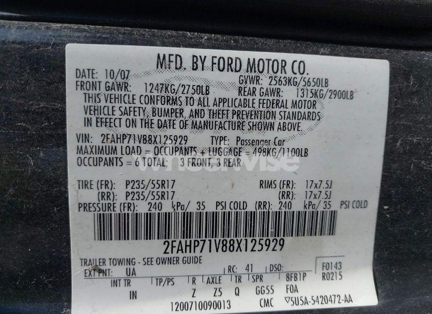 Photo 9 of 2008 Ford Crown VICTORIA POLICE/POLICE INTERCEPTOR (VIN 2FAHP71V88X125929)