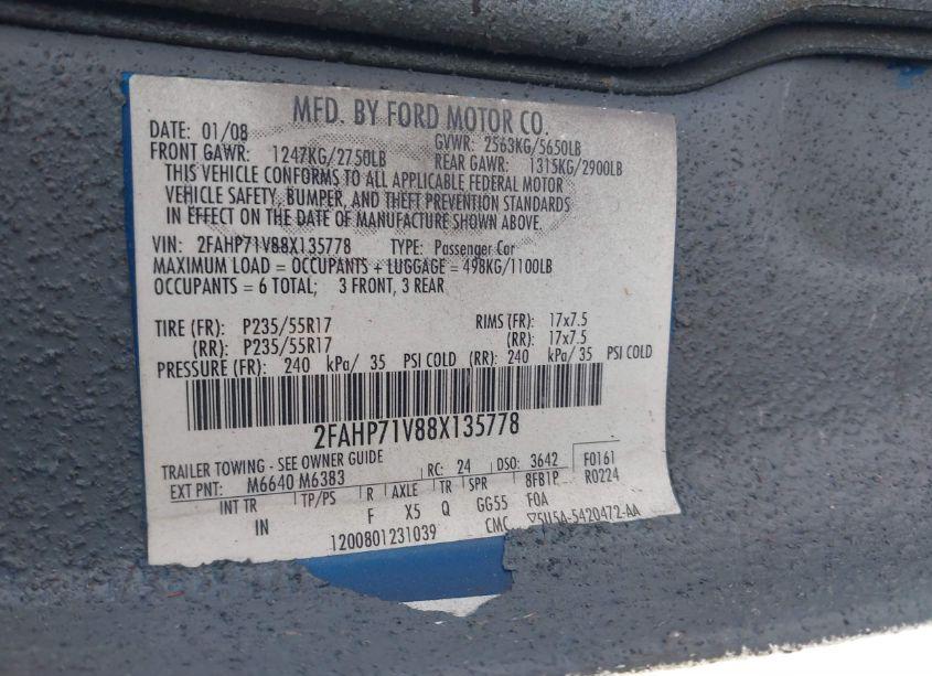 Photo 9 of 2008 Ford Crown VICTORIA POLICE/POLICE INTERCEPTOR (VIN 2FAHP71V88X135778)