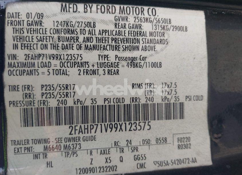 Photo 9 of 2009 Ford Crown VICTORIA POLICE/POLICE INTERCEPTOR (VIN 2FAHP71V99X123575)