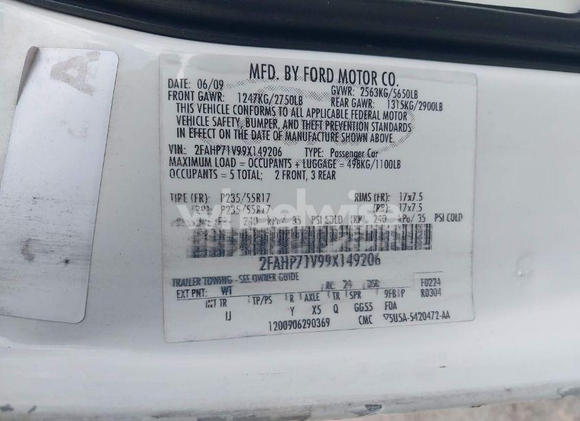 Photo 9 of 2009 Ford Crown VICTORIA POLICE/POLICE INTERCEPTOR (VIN 2FAHP71V99X149206)