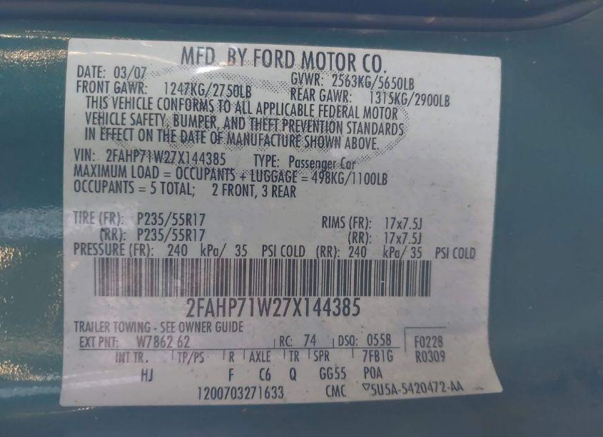 Photo 9 of 2007 Ford Crown VICTORIA POLICE/POLICE INTERCEPTOR (VIN 2FAHP71W27X144385)