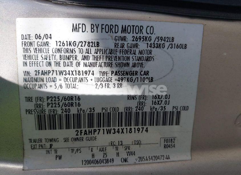 Photo 9 of 2004 Ford Crown VICTORIA POLICE (VIN 2FAHP71W34X181974)