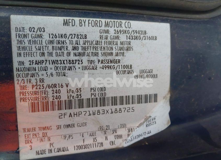 Photo 9 of 2003 Ford Crown VICTORIA POLICE (VIN 2FAHP71W83X188725)