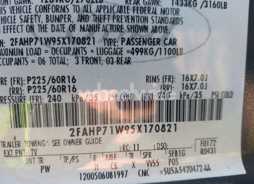 Photo 9 of 2005 Ford Crown VICTORIA POLICE (VIN 2FAHP71W95X170821)