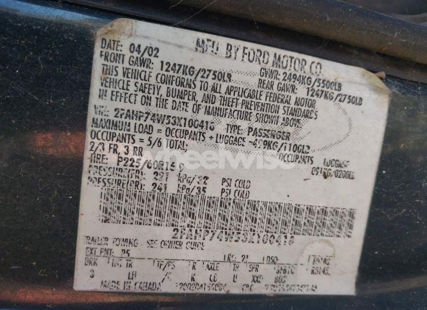 Photo 9 of 2003 Ford Crown VICTORIA LX (VIN 2FAHP74W53X100418)