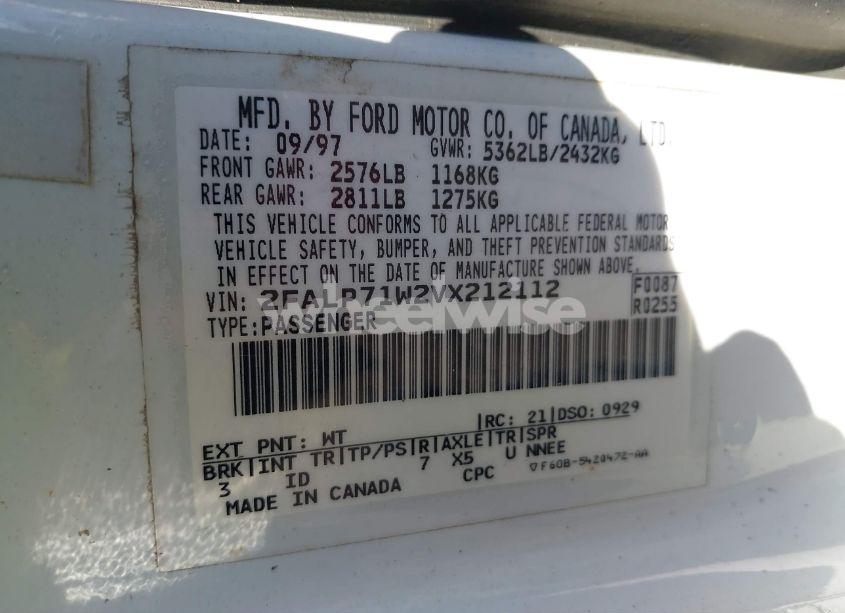 Photo 9 of 1997 Ford Crown VICTORIA POLICE INTERCEPTOR (VIN 2FALP71W2VX212112)