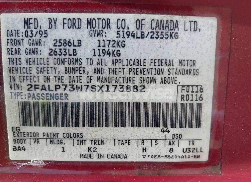 Photo 9 of 1995 Ford Crown VICTORIA (VIN 2FALP73W7SX173882)