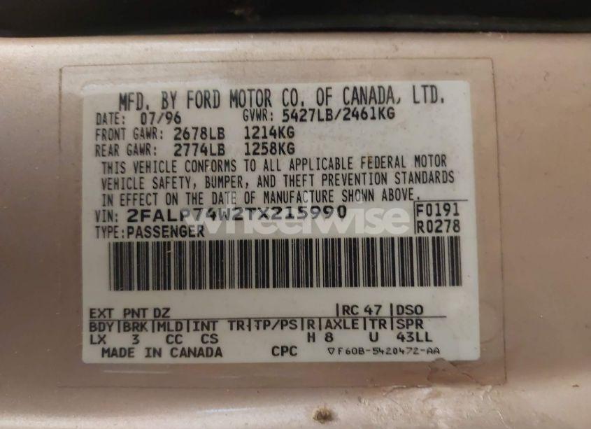 Photo 9 of 1996 Ford Crown VICTORIA LX (VIN 2FALP74W2TX215990)