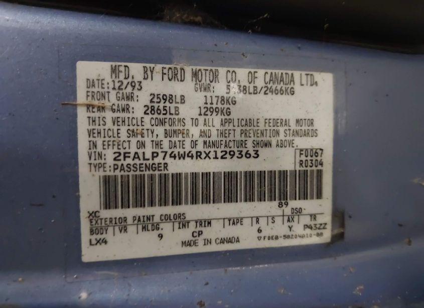 Photo 9 of 1994 Ford Crown VICTORIA LX (VIN 2FALP74W4RX129363)