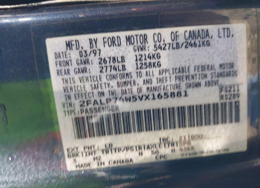 Photo 9 of 1997 Ford Crown VICTORIA LX (VIN 2FALP74W5VX165881)