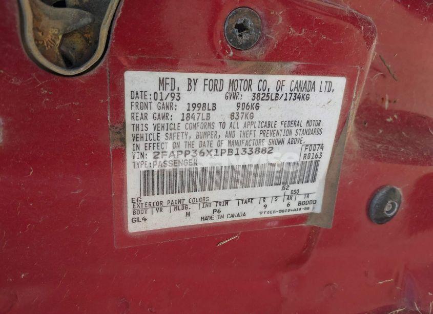 Photo 9 of 1993 Ford Tempo GL (VIN 2FAPP36X1PB133882)