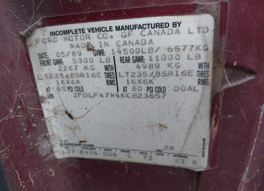 Photo 9 of 1989 Ford F SUPER DUTY (VIN 2FDLF47M4KCB23657)