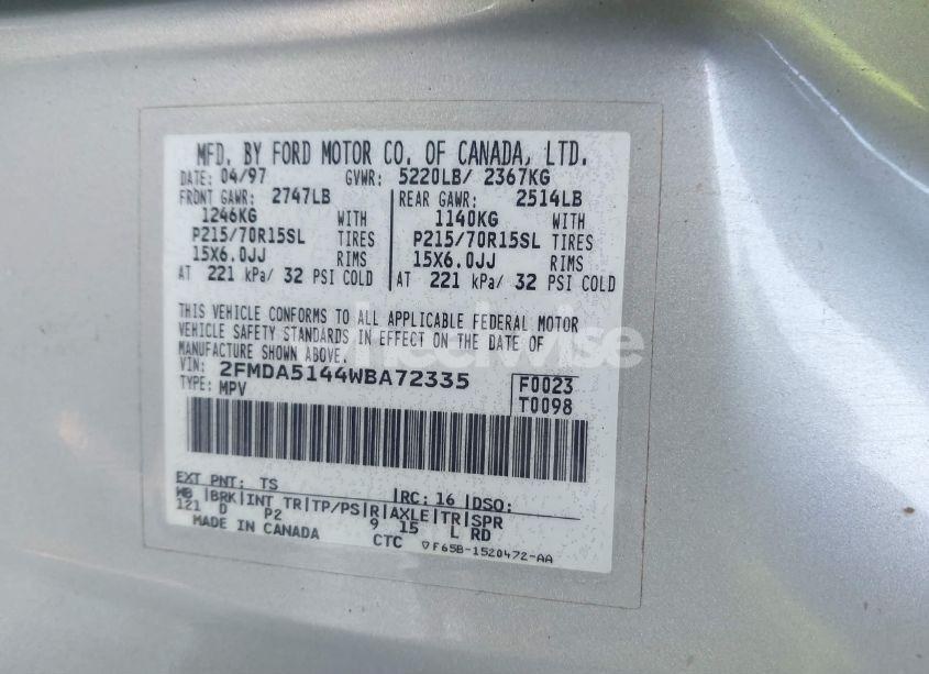 Photo 9 of 1998 Ford Windstar GL/LIMITED/LX (VIN 2FMDA5144WBA72335)